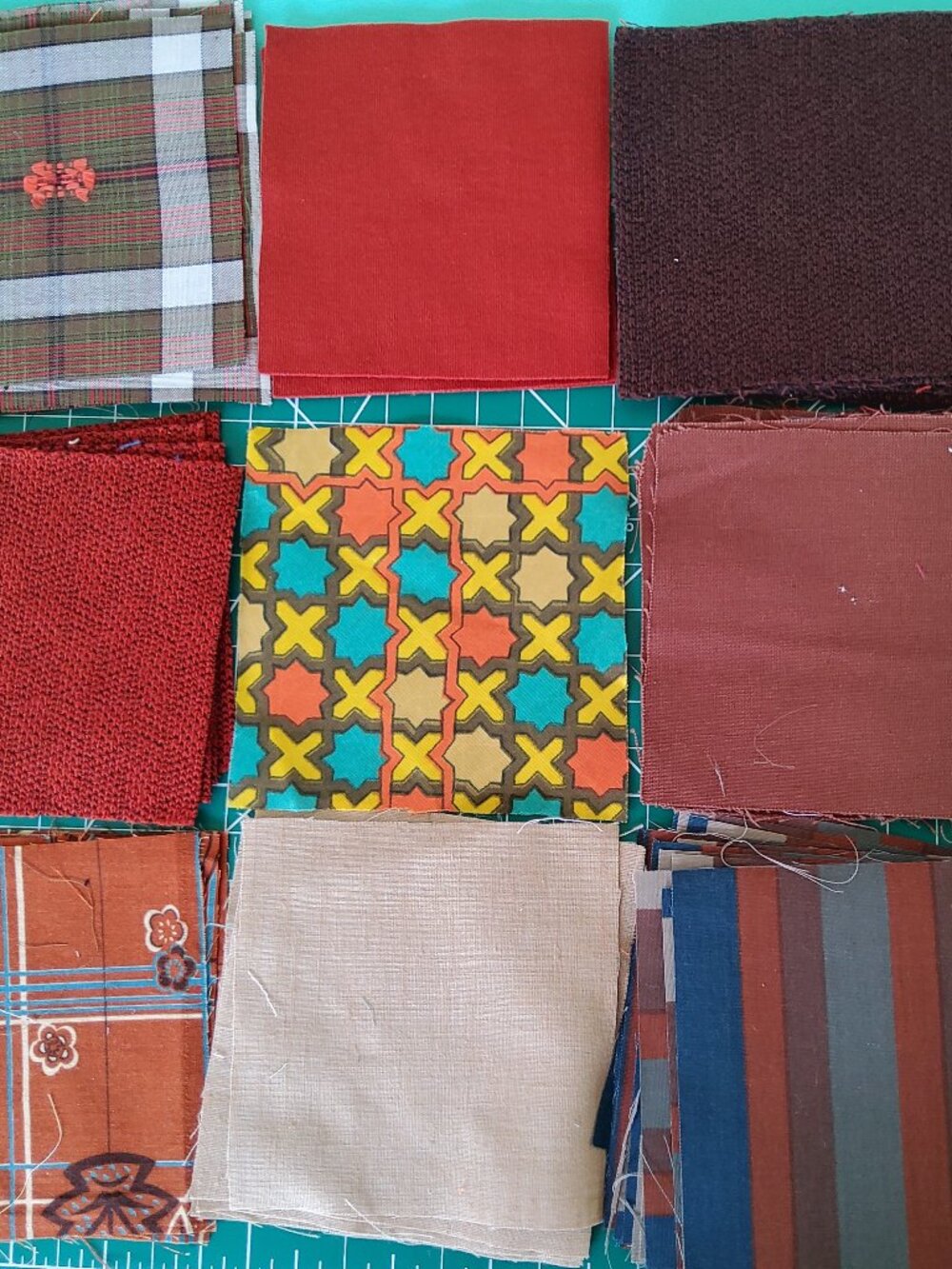 Earth ToneFabric Destash Bundle, Quilting Squares, Vintage Fabric Scraps, Sewing